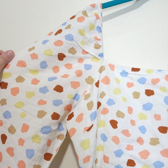 RIXO Hattie Midi Dress Size Large L 10 NWOT Linen Blend Polka Dot Puff Sleeve - Picture 6 of 14